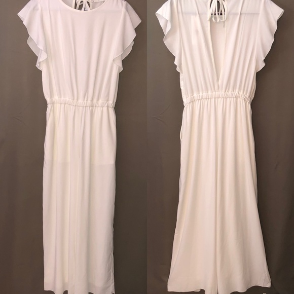 Wide Leg White Jumpsuit With Cutout Back NWT Size Large Brand Mod Ref - Picture 1 of 11